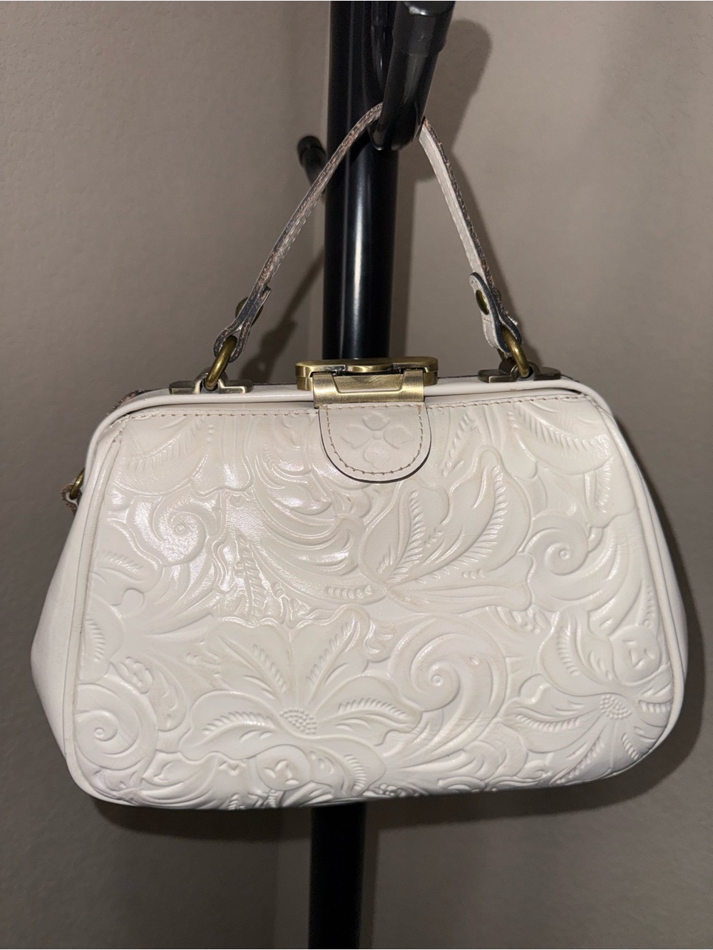 Patricia Nash Off-White Tooled Floral Top-Handle Satchel